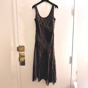 90s Eva Blue Cocktail Maxi Dress Brown Embellished Sequin Fairy Party Dress 10